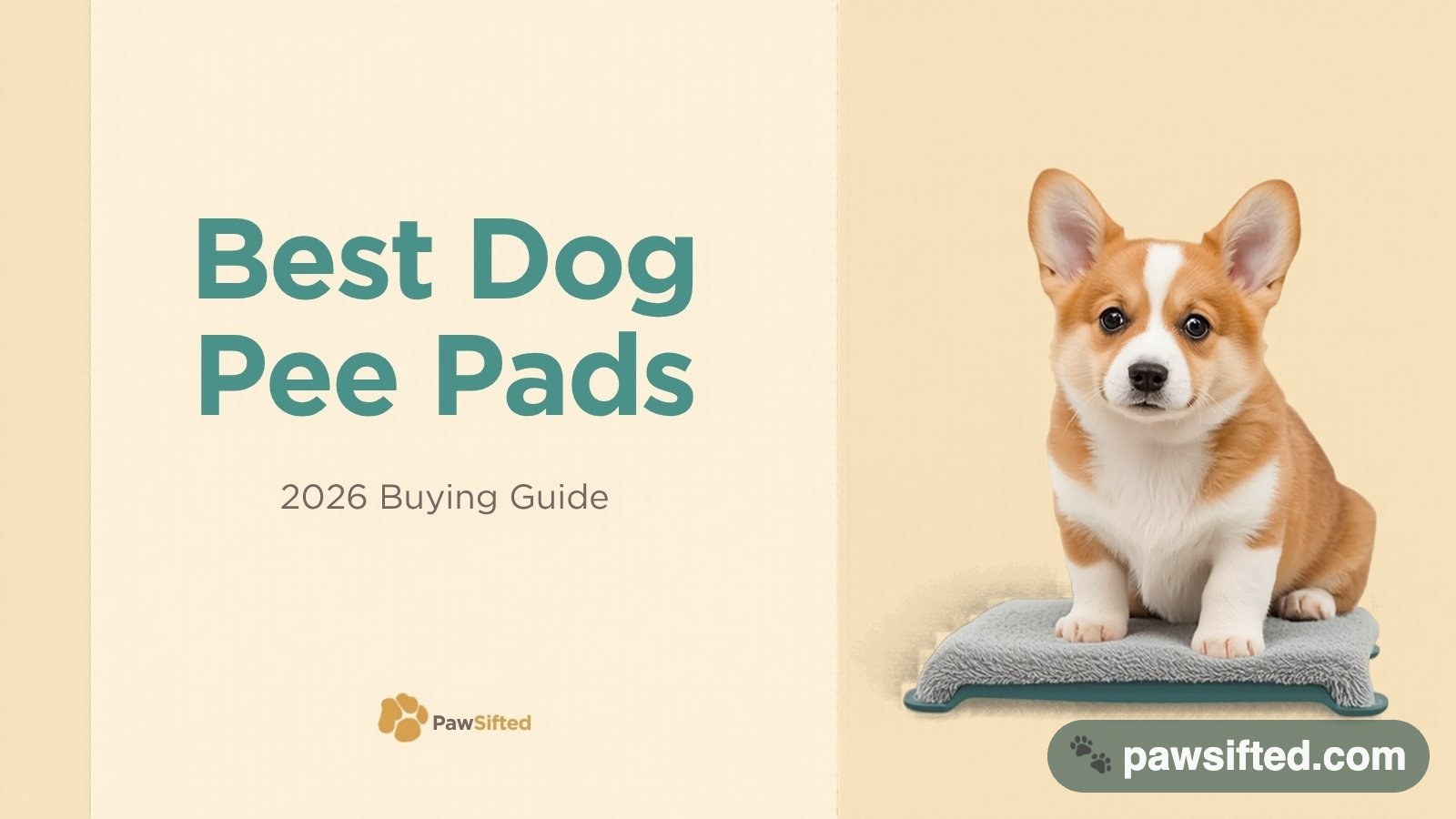 Corgi puppy sitting next to a puppy training pad